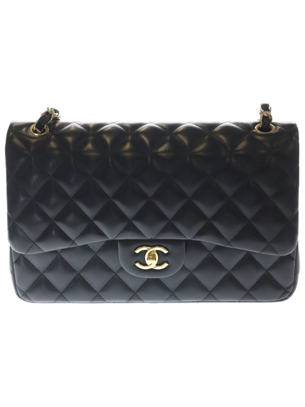 Chanel Maxi Quilted 30 Lambskin Leather Double Flap Chain Shoulder Bag Gold